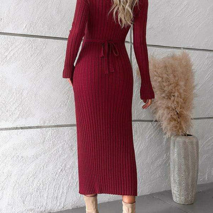 Chic V-Neck Knit Dress for Effortless Autumn-Winter Elegance - Très Elite