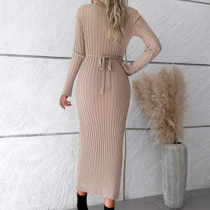 Chic V-Neck Knit Dress for Effortless Autumn-Winter Elegance - Très Elite