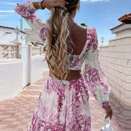 Chic V-Neck Long-Sleeve Dress with Festive Print - Très Elite