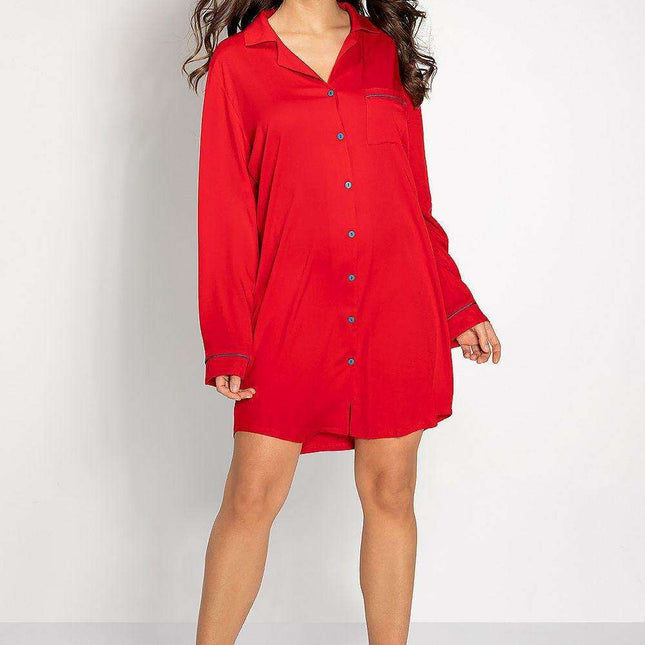 Chic V-Neck Nightshirt with Elegant Piping and Button Features