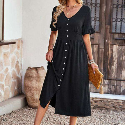 Chic V-Neck Ruffled Skirt: A Harmonious Fusion of Elegance and Comfort - Très Elite