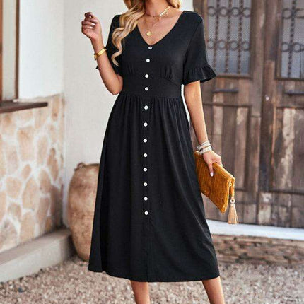Chic V-Neck Ruffled Skirt: A Harmonious Fusion of Elegance and Comfort - Très Elite