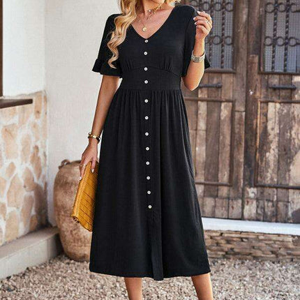 Chic V-Neck Ruffled Skirt: A Harmonious Fusion of Elegance and Comfort - Très Elite