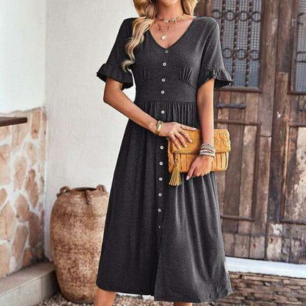 Chic V-Neck Ruffled Skirt: A Harmonious Fusion of Elegance and Comfort - Très Elite