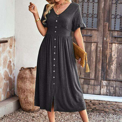 Chic V-Neck Ruffled Skirt: A Harmonious Fusion of Elegance and Comfort - Très Elite
