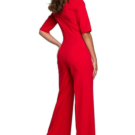 Chic V-Neck Wide-Leg Jumpsuit with Fashionable Tie Detail - Très Elite
