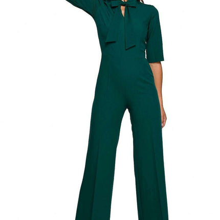 Chic V-Neck Wide-Leg Jumpsuit with Fashionable Tie Detail - Très Elite