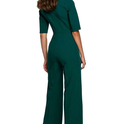 Chic V-Neck Wide-Leg Jumpsuit with Fashionable Tie Detail - Très Elite