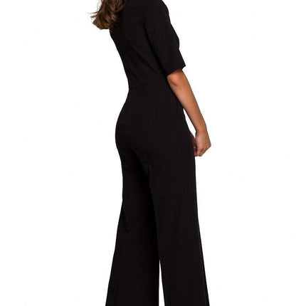 Chic V-Neck Wide-Leg Jumpsuit with Fashionable Tie Detail - Très Elite