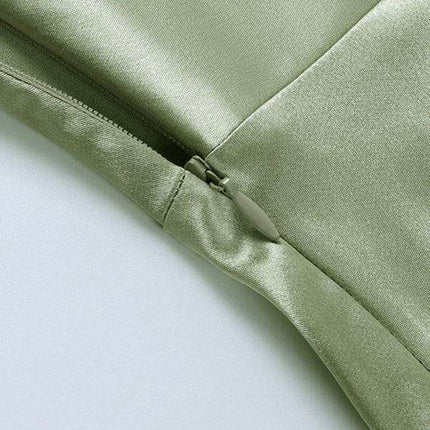 Chic V-neck Pleated Midi Dress with Stylish Slit - Sophisticated Polyester Fashion - Très Elite