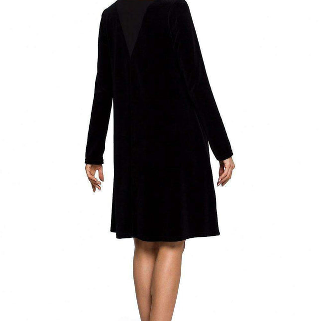 Chic Velour A-Line Dress with Unique Chiffon Back Inset - Très Elite