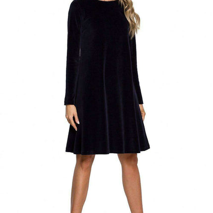 Chic Velour A-Line Dress with Unique Chiffon Back Inset - Très Elite