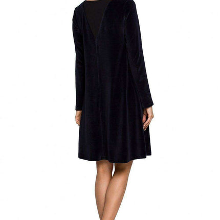 Chic Velour A-Line Dress with Unique Chiffon Back Inset - Très Elite