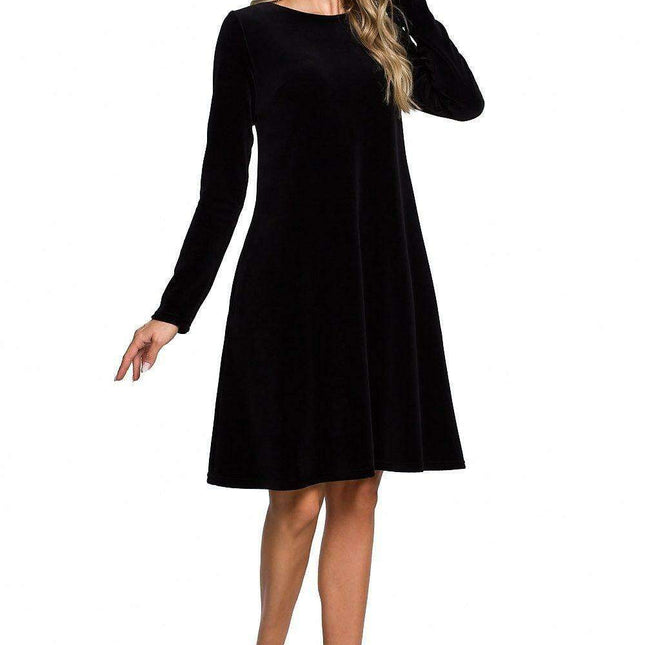 Chic Velour A-Line Dress with Unique Chiffon Back Inset - Très Elite