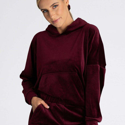 Chic Velour Hooded Sweatshirt with Practical Kangaroo Pocket