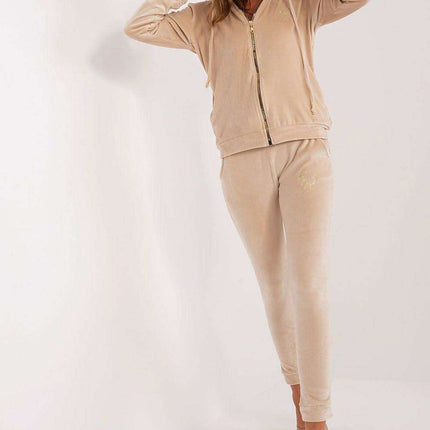 Chic Velour Lounge Set with Zippered Hoodie and Coordinating Trousers - Très Elite
