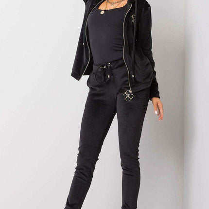 Chic Velour Lounge Set with Zippered Hoodie and Coordinating Trousers - Très Elite