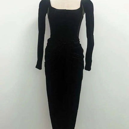 Chic Velvet Long Sleeve Cross-Front Dress with Zipper Detail for Women