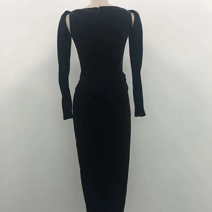 Chic Velvet Long Sleeve Cross-Front Dress with Zipper Detail for Women - Très Elite