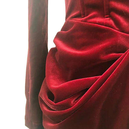 Chic Velvet Long Sleeve Cross-Front Dress with Zipper Detail for Women - Très Elite