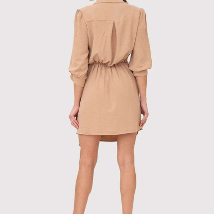 Chic Vibrant Orange Mini Dress with Stylish Waist Tie and Cuffed Sleeves - Très Elite