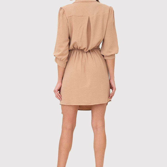 Chic Vibrant Orange Mini Dress with Stylish Waist Tie and Cuffed Sleeves