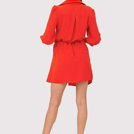 Chic Vibrant Orange Mini Dress with Stylish Waist Tie and Cuffed Sleeves - Très Elite