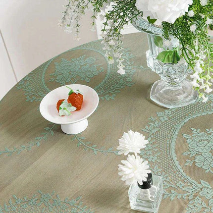 Chic Vintage Dark Green Floral Tulle Tablecloth with Ruffled Edges for Elegant Dining - Très Elite