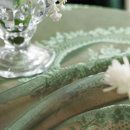 Chic Vintage Dark Green Floral Tulle Tablecloth with Ruffled Edges for Elegant Dining - Très Elite