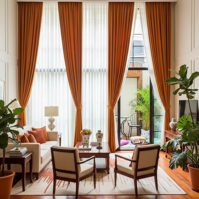 Chic Vintage-Inspired Burning Orange Blackout Curtains for Ultimate Relaxation - Très Elite