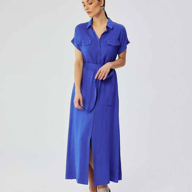 Chic Viscose Collared Maxi Dress