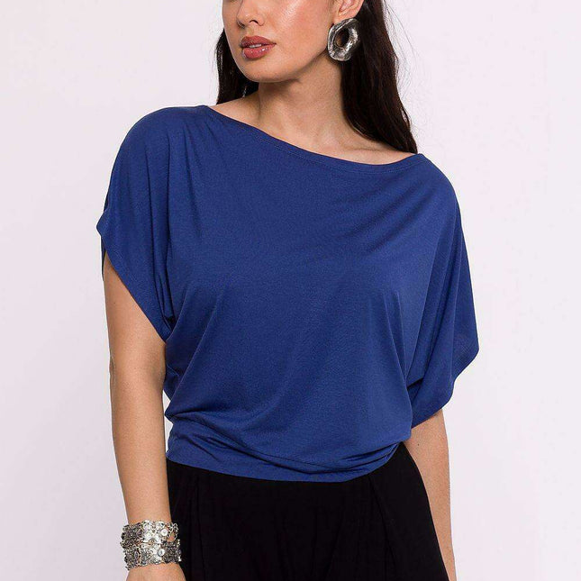 Chic Viscose Knit Blouse with Pleated Detailing
