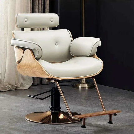 Chic Walnut Leather Adjustable Salon Styling Chair - Très Elite