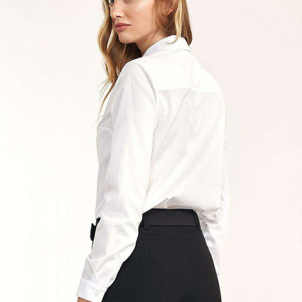Chic White Cotton Blend Slim Fit Shirt With Modern Collar - Très Elite