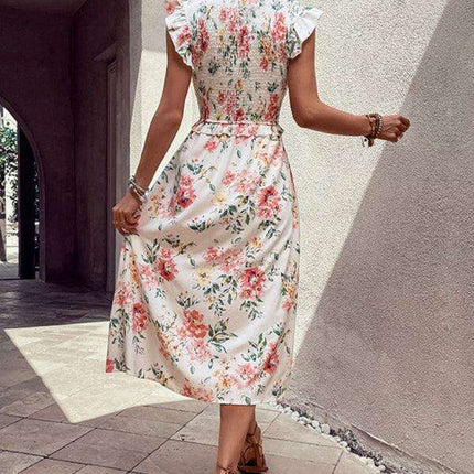 Chic White Floral Ruffled Sleeveless Dress - Perfect for Summer Outings - Très Elite