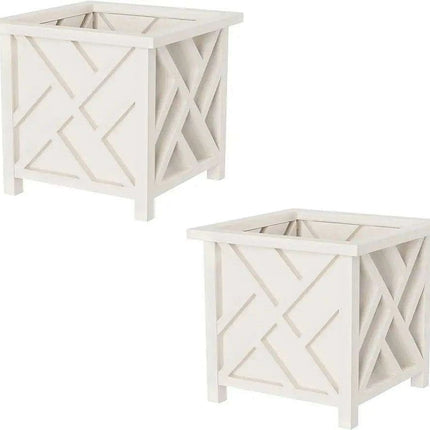 Chic White Lattice Planter Set for an Exquisite Outdoor Transformation..