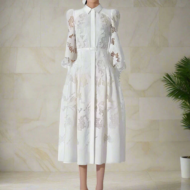 Chic White Long Sleeve Lace Dress with Cutout Accents for Women's Special Occasions - 2023