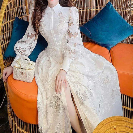 Chic White Long Sleeve Lace Dress with Cutout Accents for Women's Special Occasions - 2023 - Très Elite