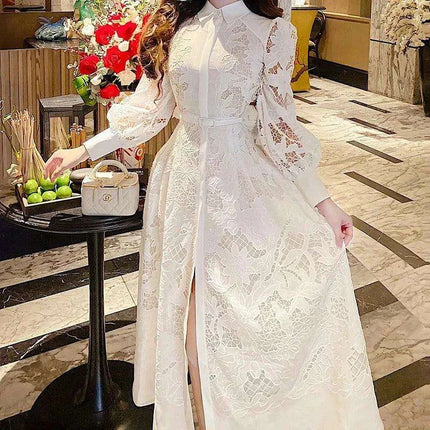 Chic White Long Sleeve Lace Dress with Cutout Accents for Women's Special Occasions - 2023 - Très Elite