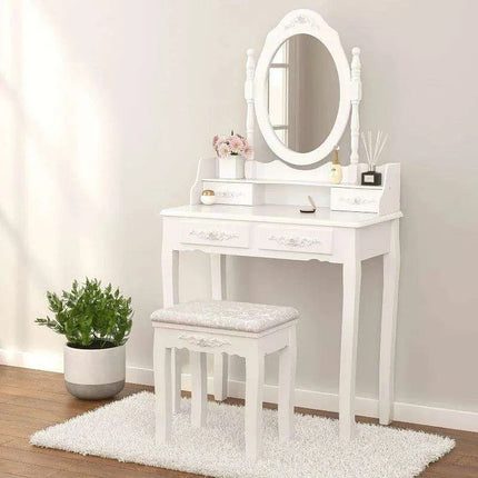 Chic White Vanity Set with Adjustable Mirror and Ample Storage Drawers - Très Elite