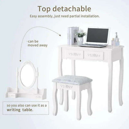Chic White Vanity Set with Adjustable Mirror and Ample Storage Drawers - Très Elite