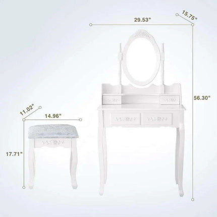 Chic White Vanity Set with Adjustable Mirror and Ample Storage Drawers - Très Elite