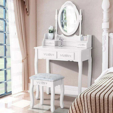 Chic White Vanity Set with Adjustable Mirror and Ample Storage Drawers - Très Elite