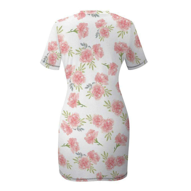 Chic White Wrap Dress with Short Sleeves and Round Neckline