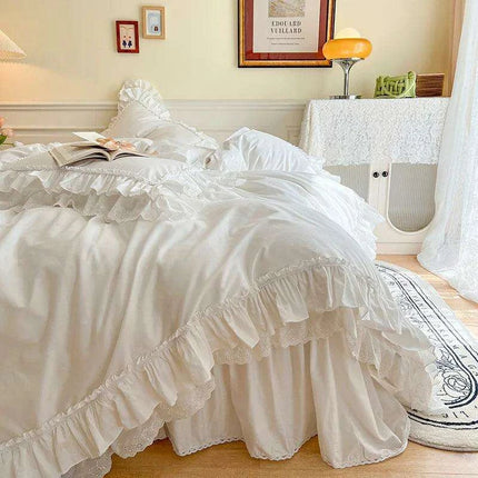 Chic White and Pink Ruffled Girls Duvet Cover Set - 100% Cotton - Très Elite