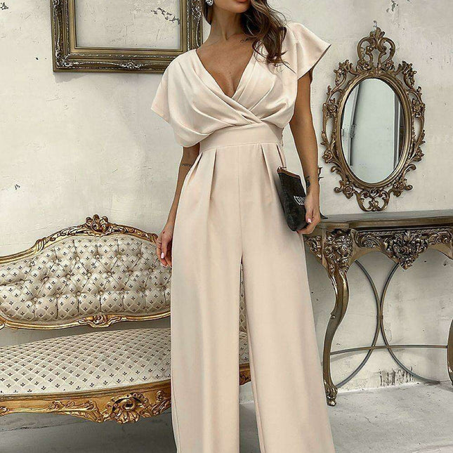 Chic Wide-Leg Jumpsuit with Flared Sleeves and Statement Belt