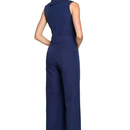 Chic Wide-Leg Jumpsuit with Stylish Roll-Up Collar and Unique Accents - Très Elite