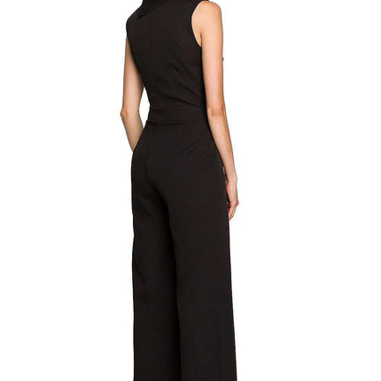 Chic Wide-Leg Jumpsuit with Stylish Roll-Up Collar and Unique Accents - Très Elite
