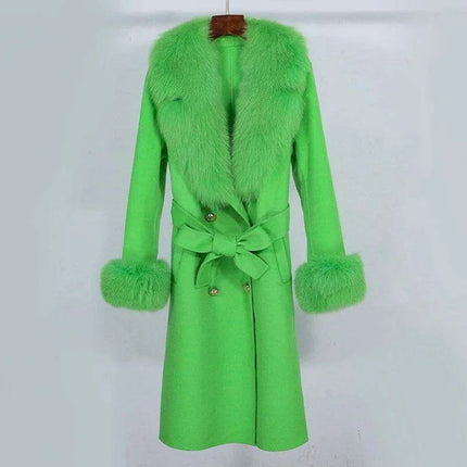 Chic Winter Elegance: Women's Fox Fur and Wool Overcoat with Luxurious Natural Collar