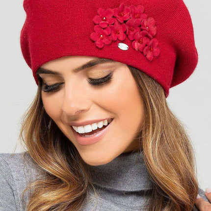 Chic Winter Wool Beret with Floral Accents - Très Elite